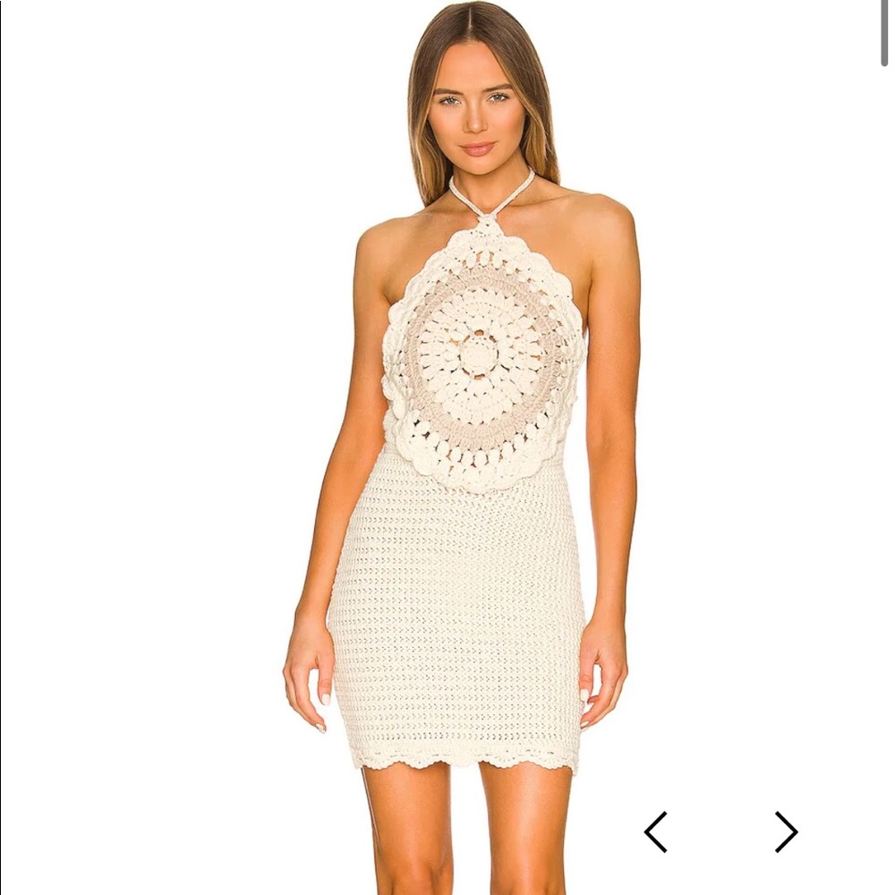 LPA Gavyn Crochet Mini Dress in Ivory & Natural